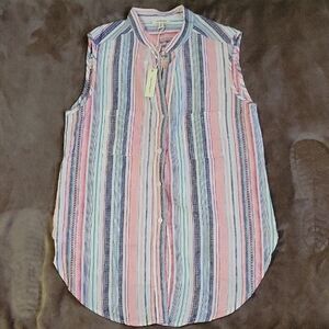 Max Studio Pink and Blue Striped Sleeveless Blouse